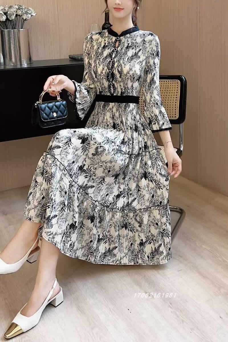  lady's tops long sleeve pleat long One-piece feel of elasticity ventilation dore-p... wonderful floral print put on ... blue color 