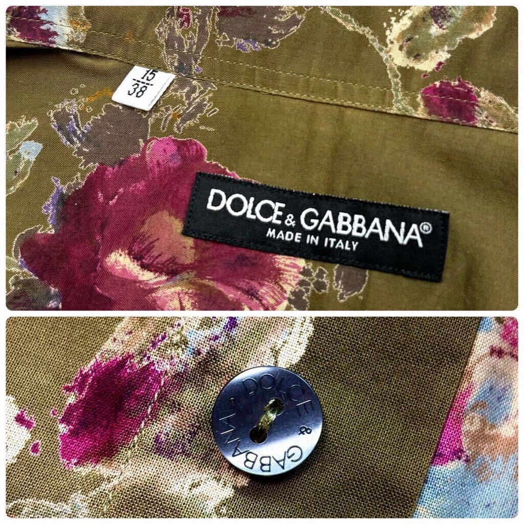 【美品】定価15万!幻の逸品★ DOLCE&GABBANA【圧倒的華やか】最高級フラワー花柄シャツ ストレッチ 長袖 イタリア製D&Gドルガバ 美色カーキ_画像10