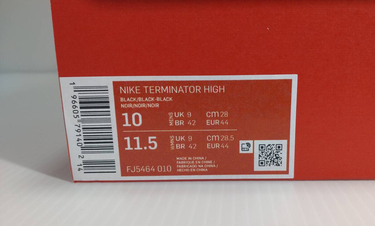 【未使用品】Nike TERMINATOR HIGH BLACK FJ5464-010 Size10/28cm ナイキ ターミネーター ハイ ブラック/ブラック/ブラック_画像2