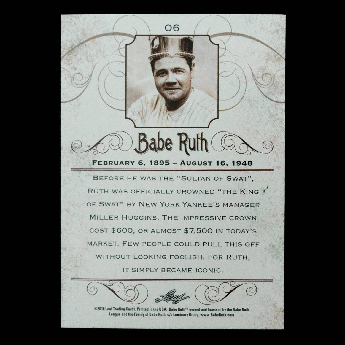ベーブ・ルース 2016 Leaf ベースカード No.06 Babe Ruth_画像2