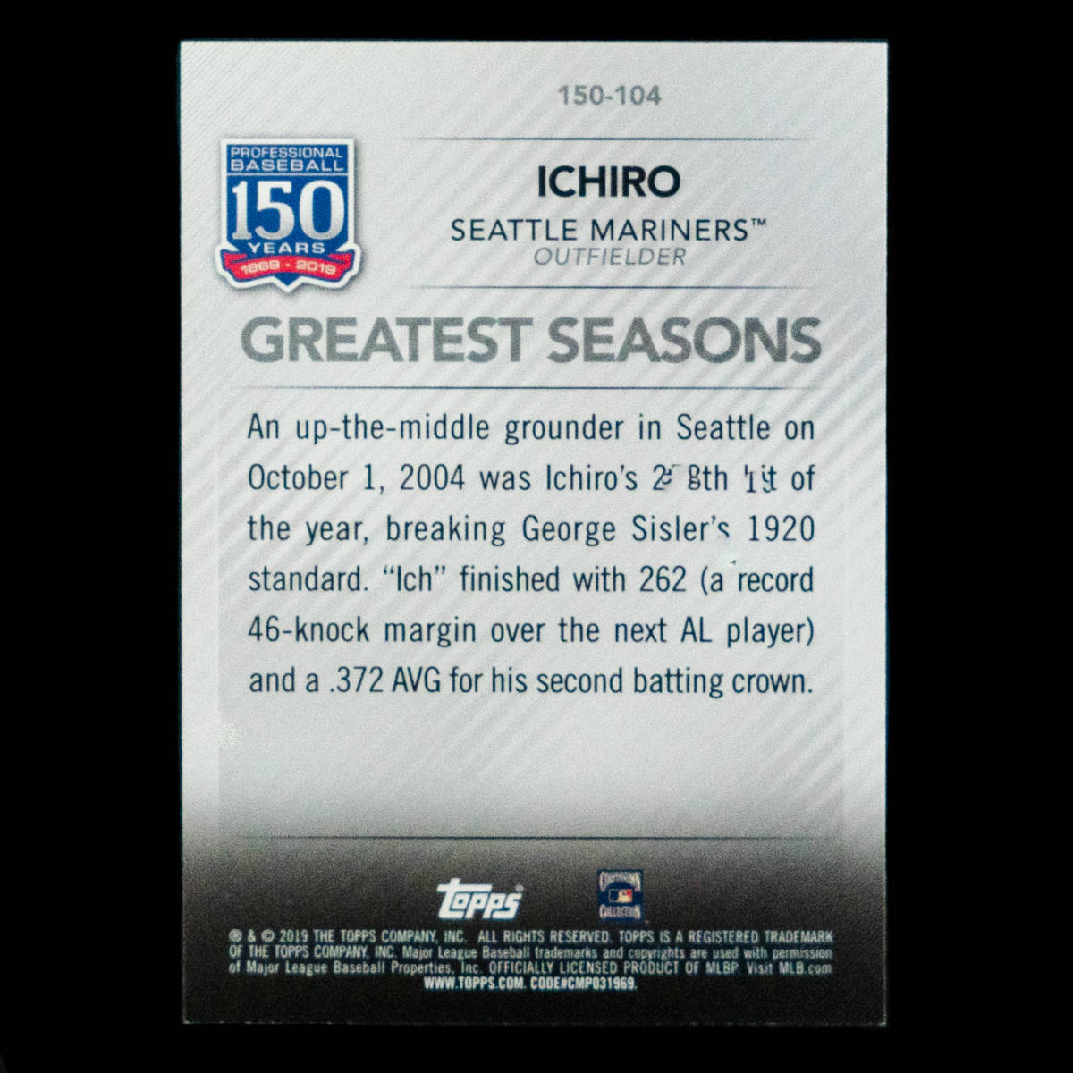 イチロー 2019 Topps ベースカード No.150-104_画像2