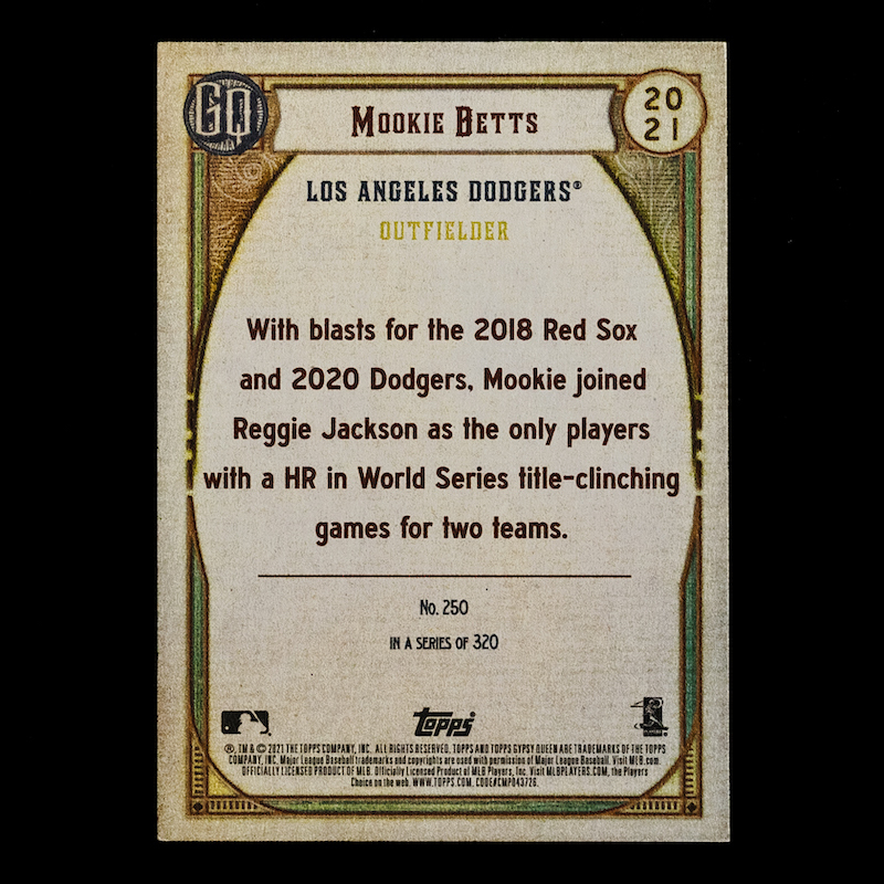 ムーキー・ベッツ 2021 Topps Gypsy Queen ベースカード No.250 Mookie Betts_画像2