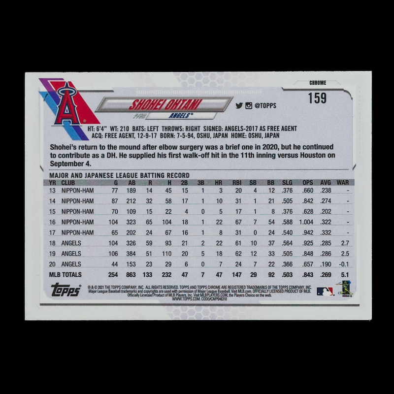 大谷翔平 2021 Topps Chrome ベースカード No.159_画像2