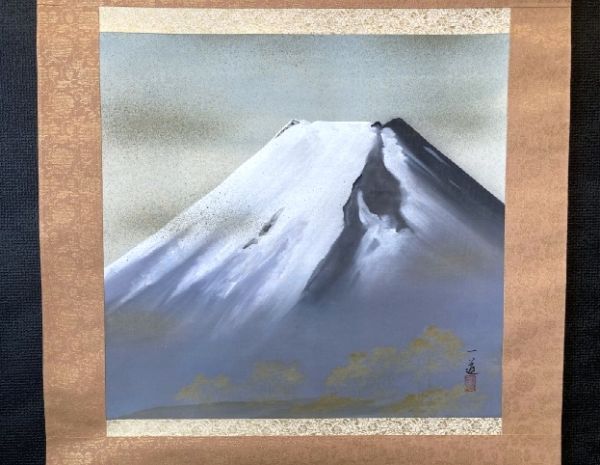 【真作】美品 上田一道「寿富士図」絹本共箱 検)霊峰/文人画 赤富士/富士山/掛け軸/横山大観/山水/日本画/風景/縁起物/年中_画像1