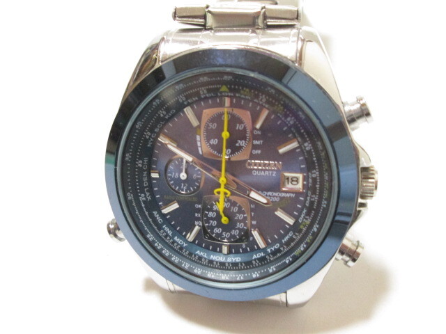 [ap1 HN8563] CITIZEN シチズン WORLD CHRONOGRAPH WR200 クロノグラフ 腕時計 【動作未確認】の画像1