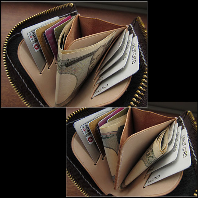日本製 L字ファスナー 二つ折り革財布 レザーウォレット メンズ/レディース 本革 ハンドメイド ブラウン_画像8
