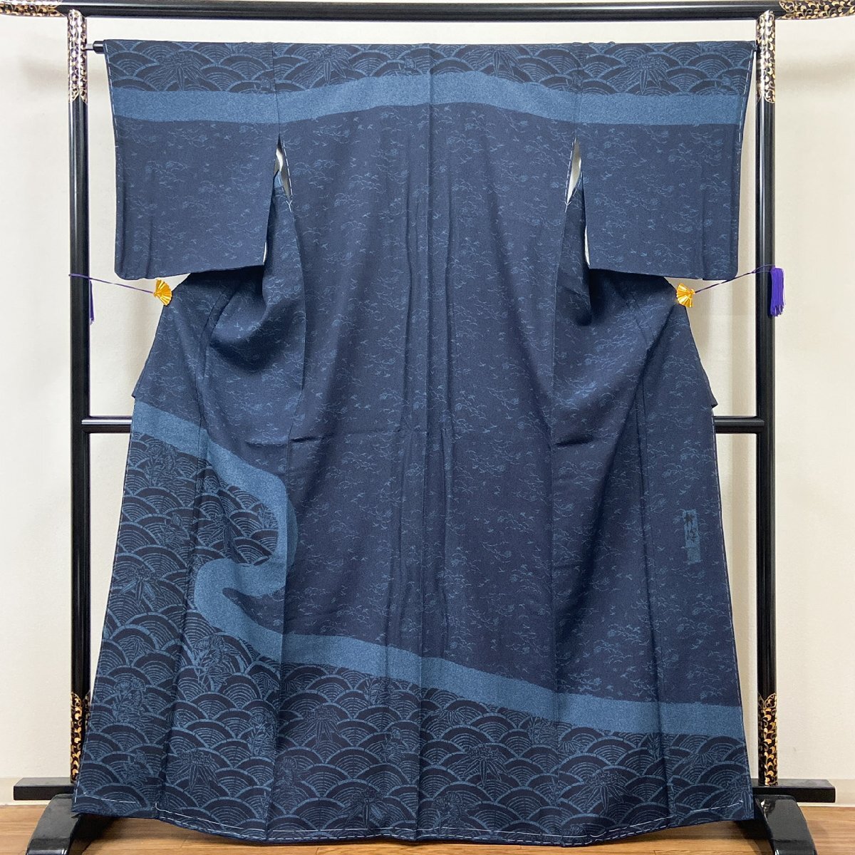 着物月花 作家物 本藍染 青海波 訪問着 未使用品 正絹 縮緬 ki1174の画像1