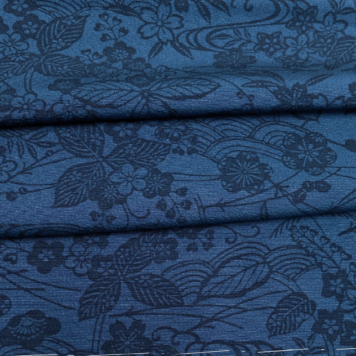 着物月花 本藍染 品のある花 小紋 未使用品 正絹 縮緬 ガード加工 ki1176の画像7
