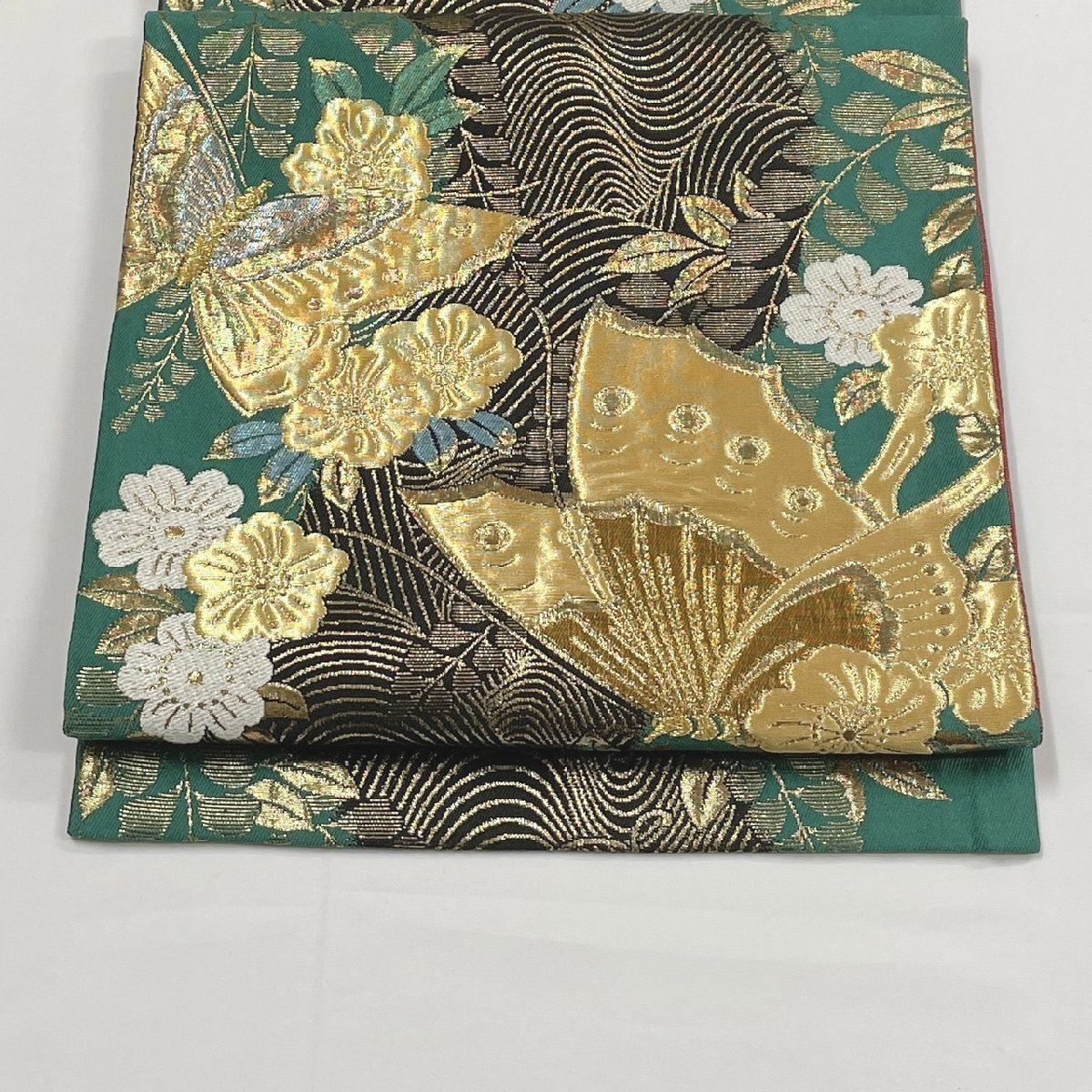 着物月花　艶やかな花蝶　袋帯　六通柄　正絹　金糸　ob1525_画像2