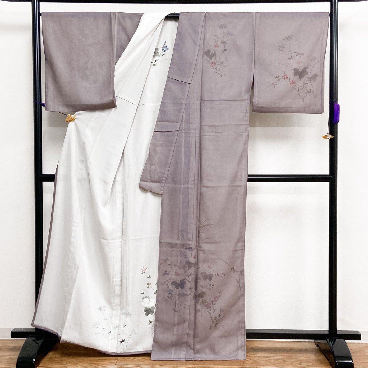 着物月花 紗袷 紗×絽 品のある花 訪問着 正絹 一つ紋 縫紋 ki1389の画像3