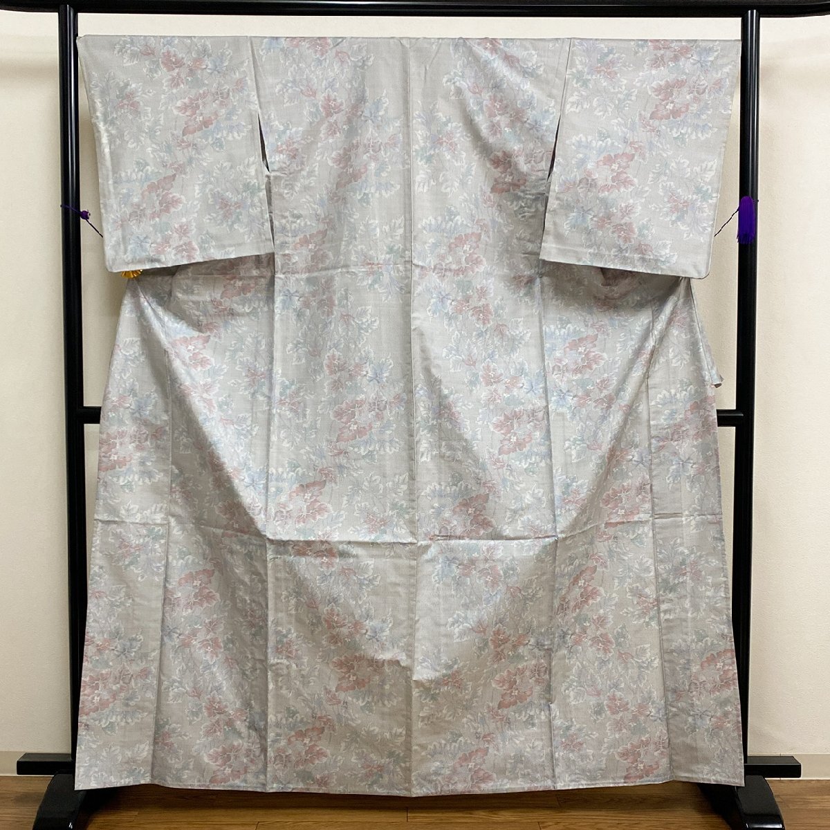 着物月花　品のある花　単衣　本場白大島紬　正絹　伝統工芸品　ki1402