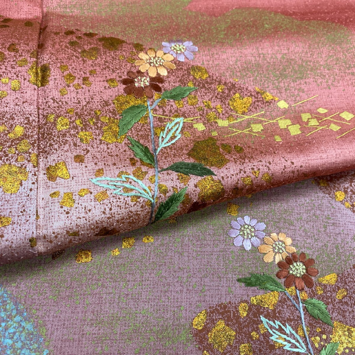 着物月花　総刺繍　蘇州刺繍　相良刺繍　金彩　ぼかし染　品のある花　訪問着　正絹　ki1420_画像1