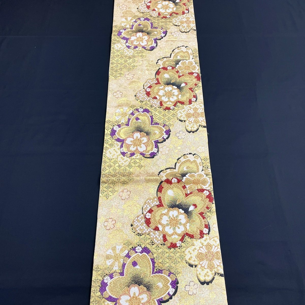 着物月花 煌びやかな花 袋帯 六通柄 正絹 金糸 ob1567の画像3