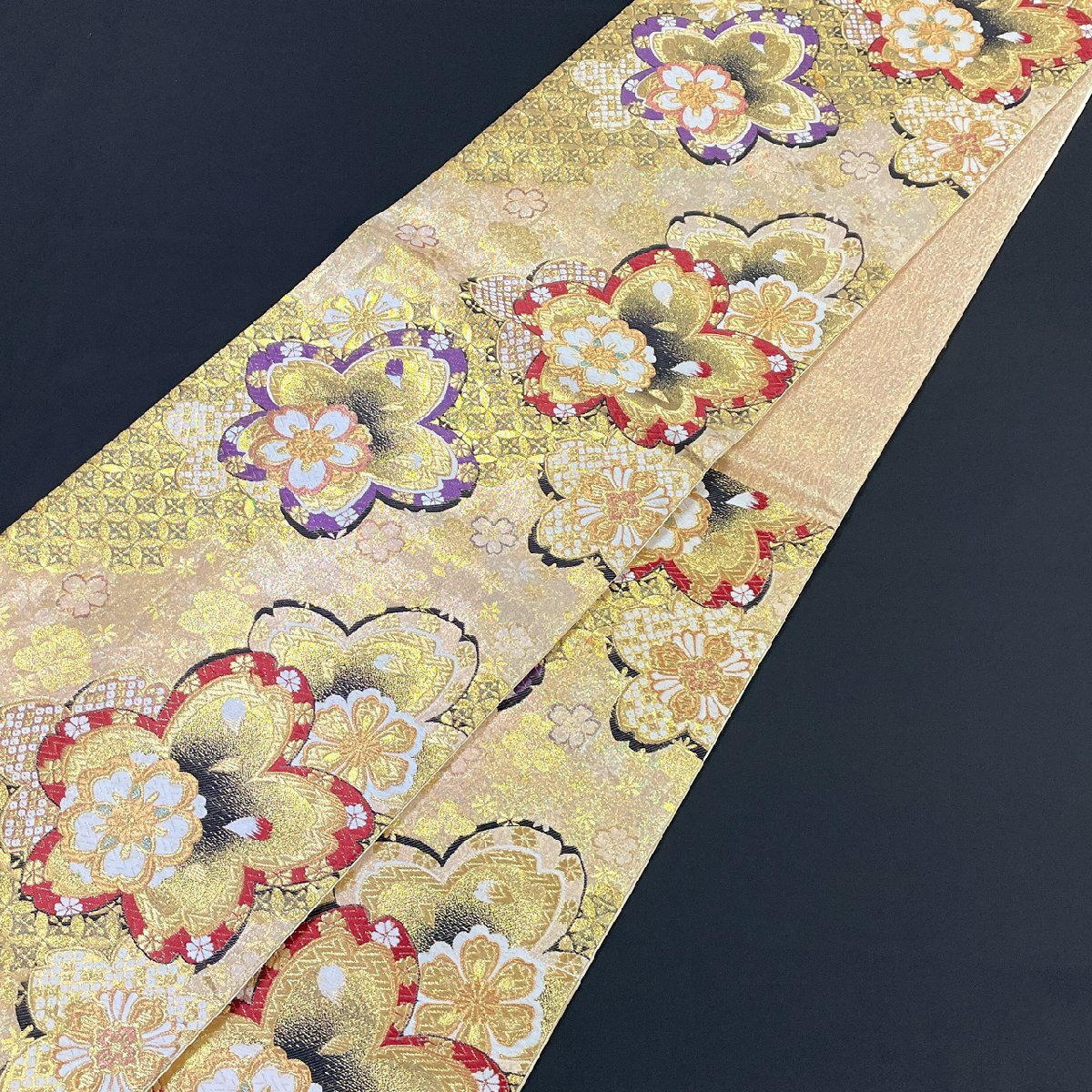 着物月花 煌びやかな花 袋帯 六通柄 正絹 金糸 ob1567の画像7
