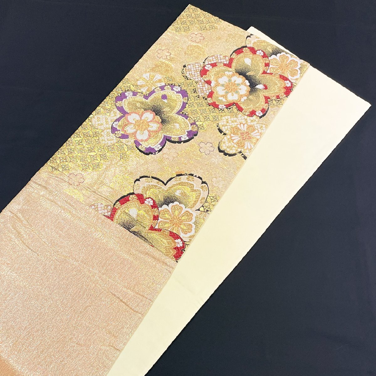 着物月花 煌びやかな花 袋帯 六通柄 正絹 金糸 ob1567の画像6