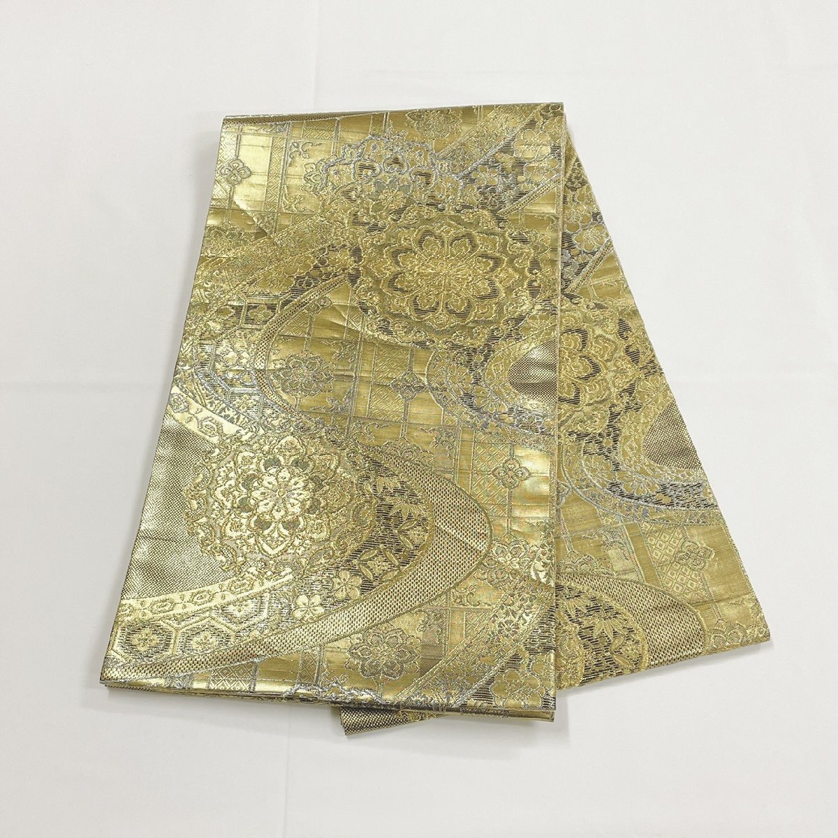 着物月花 引箔 華文様 袋帯 六通柄 正絹 金銀糸 ob1572の画像8