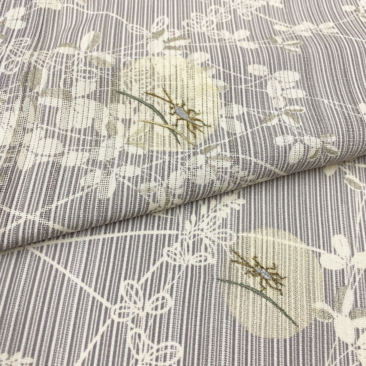 着物月花 刺繍 友禅 金彩 竪絽 コオロギ 夏訪問着 未使用品 正絹 夏着物 参考上代498,000円 tki202_画像5