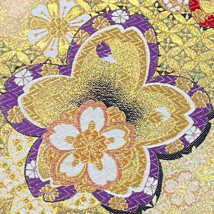 着物月花 煌びやかな花 袋帯 六通柄 正絹 金糸 ob1567の画像4
