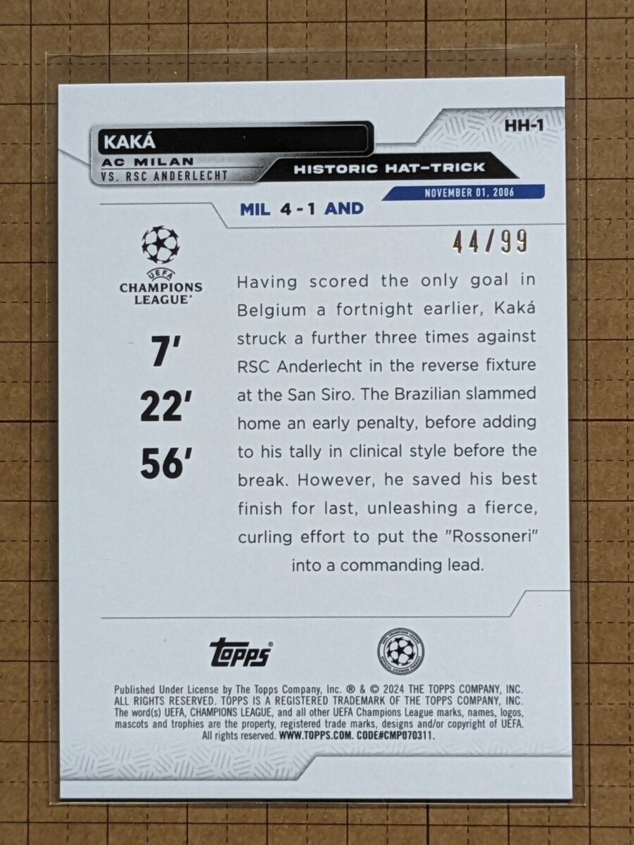 カカ【SOCCER 2023-24 TOPPS UEFA CLUB COMPETITIONS 】KAKA HH-1 HISTORIC HAT-TRICK アイシーブルーフォイルボード #/99_画像2