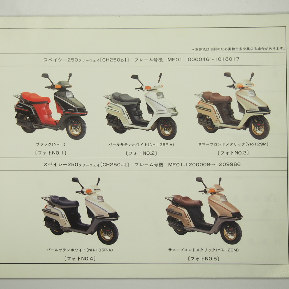  prompt decision 5 version Spacy 250 freeway MF01-100/120 parts list Heisei era 4 year 9 month issue CH250