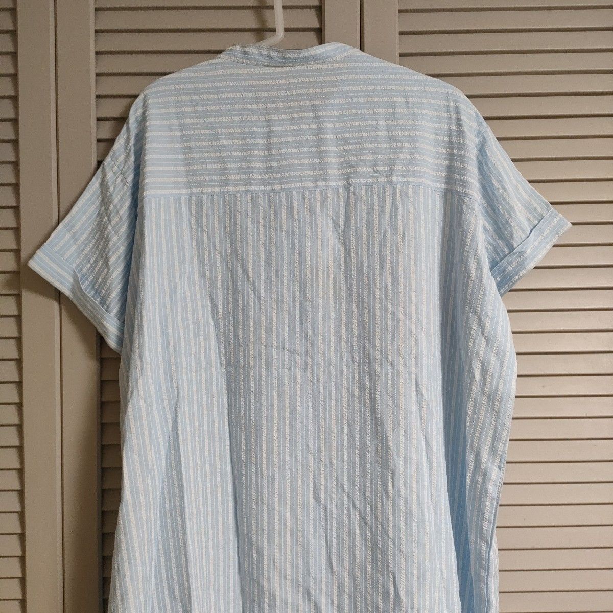 ストライプ 半袖 シャツ チュニック ワンピース 水色 ブルー レディース 大きいサイズ 3L