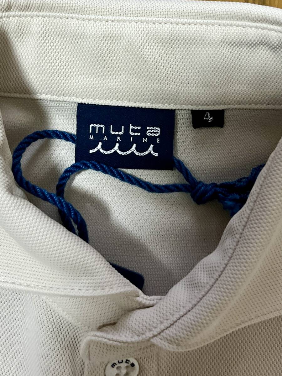 MUTA MARINE ムータマリン MMJC-446140 ロゴ入り ヘムリブ 半袖ポロシャツ ベージュ×ホワイト サイズ 4（S）の画像4