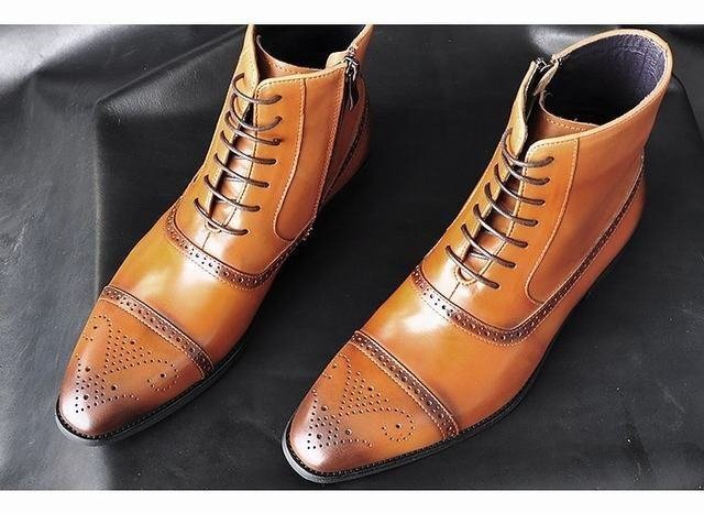 ブーツ ビジネスシューズ　カントリーブーツ メンズシューズ　シューズ　紐靴 フォーマル　PU革　革靴 紳士靴 おしゃれ　イエロー　25cm_画像3