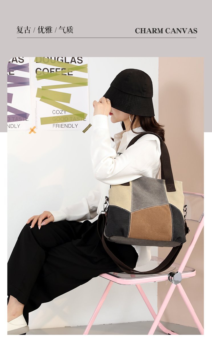 レディース 肩から斜めがけ 大容量ファッションバッグ 女性用 シンプルなズックバッグ 通勤 通学 旅行 通勤バッグ_画像1