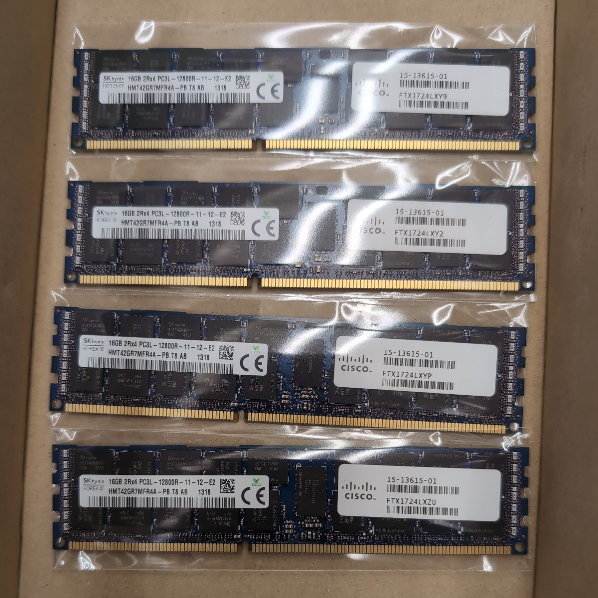【4枚/計64GB】SKHynix DDR3L-12800R 16GB ECC Registered サーバー メモリ ECC REG DDR3-1600の画像1