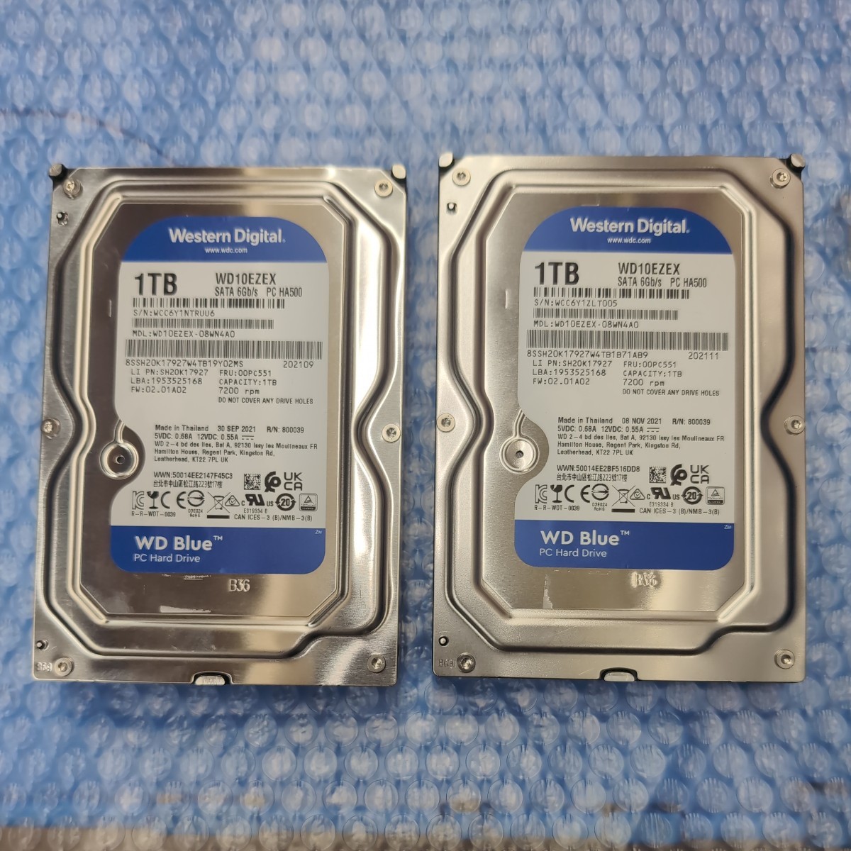 【2台/使用時間僅か！】WD Blue 1TB 3.5inch HDD WD10EZEX 7200RPM SATA 6Gb/s 新品未使用に近い western disitalの画像1