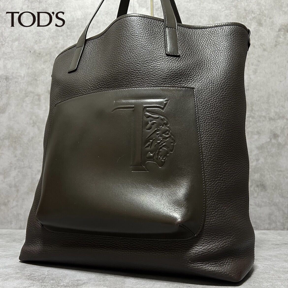 極美品●現行●定価23万●TOD'S トッズ メンズ トートバッグ ビジネスバッグ 肩掛け 大容量 A4収納 レザー 本革 ダークブラウン 通勤の画像1