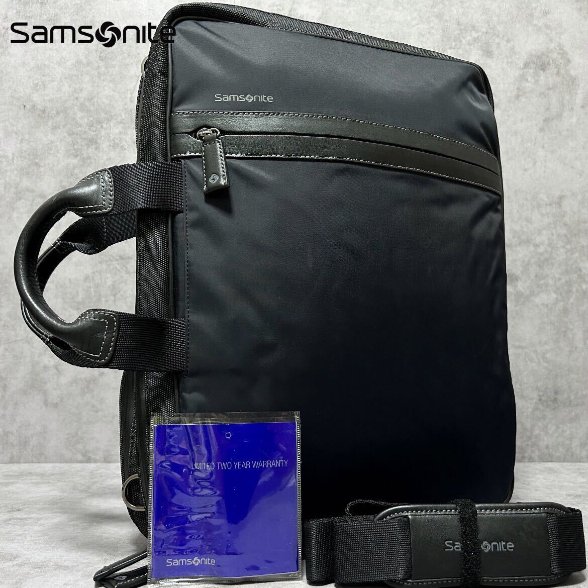 極美品●SAMSONITE サムソナイト 3way ビジネスバッグ リュック バッグパック ショルダー 肩掛け A4収納 ブラック ナイロン レザー 本革の画像1