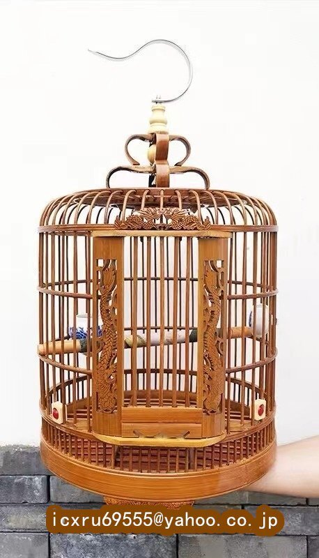 鳥かご 木彫り 彫刻 竹製 竹細工 アンティーク 木製 鳥籠 工芸品 龍_画像2
