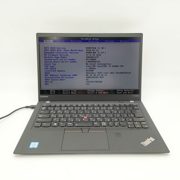 ★CMOSエラーあり★ Lenovo ThinkPad X1 Carbon 5th Gen [Core i5 6200U 8GB 256GB 14インチ -] 中古 ノートパソコン (5841)の画像3