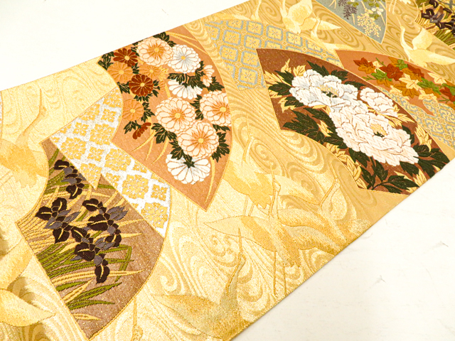 《京都一輝堂》【着物】 西陣織 袋帯 地紙に四季花文様 金糸 23B-1724の画像2