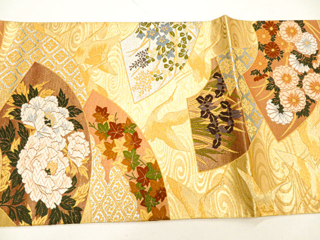 《京都一輝堂》【着物】 西陣織 袋帯 地紙に四季花文様 金糸 23B-1724の画像6
