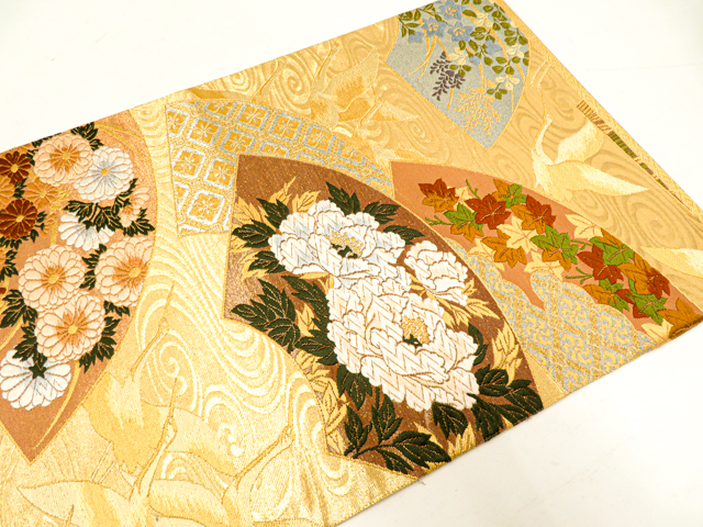 《京都一輝堂》【着物】 西陣織 袋帯 地紙に四季花文様 金糸 23B-1724の画像8