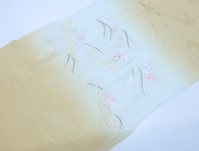 《京都一輝堂》【着物】 和装小物 帯締め 帯揚げ セット 帯締 帯揚 暈し 波に小花刺繍 平組 組紐 24W-1643の画像2