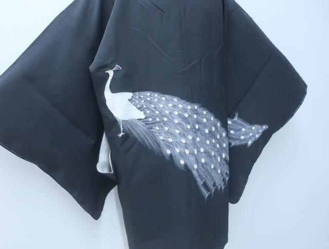 { Kyoto one shining .}[ kimono ] feather woven black feather woven .. writing upbringing attaching feather woven cord attaching length approximately 84.5cm sleeve length approximately 66cm 24Z-1334