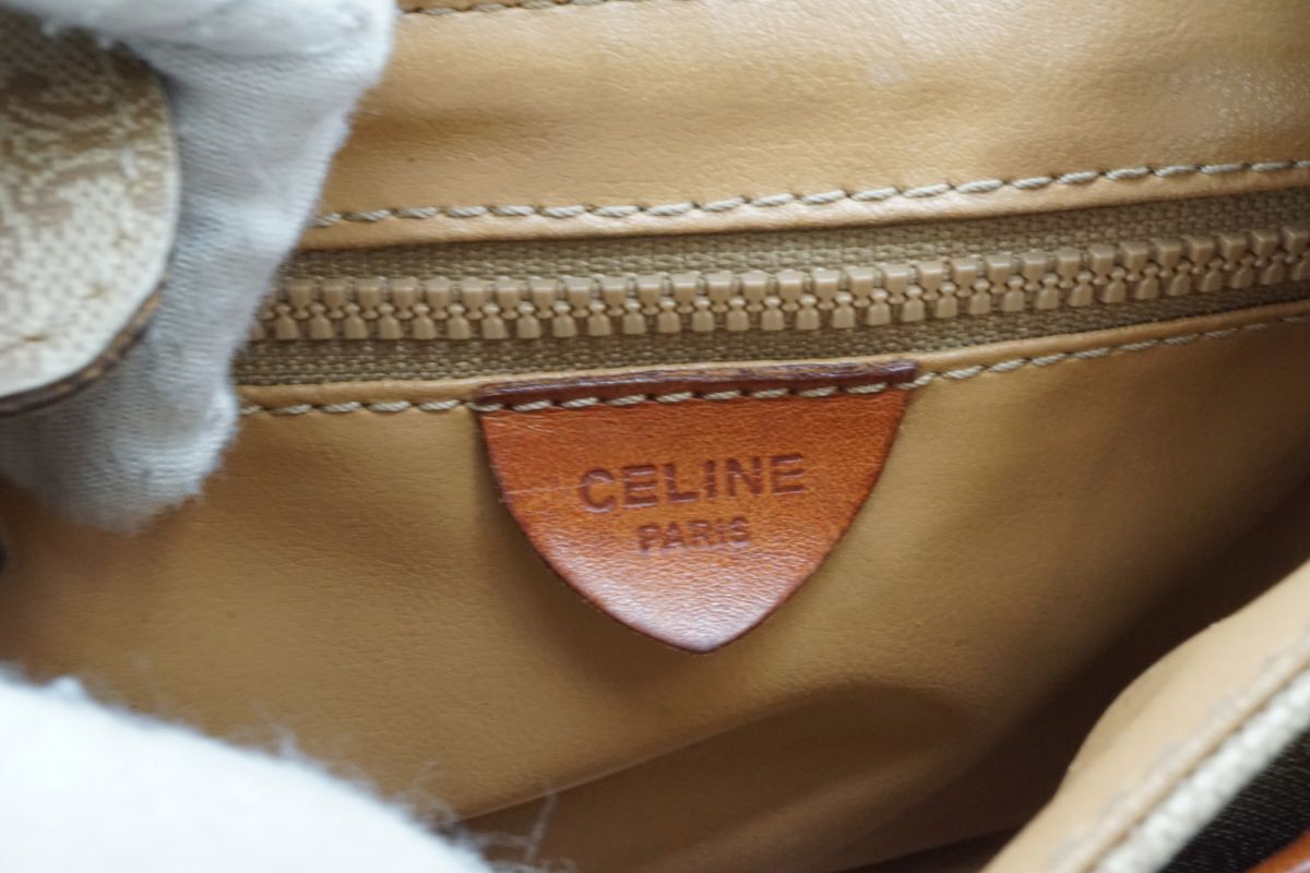 1円〜 セリーヌ ヴィンテージ マカダム ミニ ショルダーバッグ トリオンフロゴ PVCレザー ベージュ CELINE 8343h2_画像10