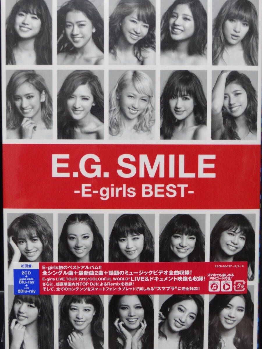 E-girls ベストアルバム E.G.SMILE ～E-girls BEST～ 初回盤 2CD+3Blu-ray 5枚組 写真集 BOX おまけ付き イーガールズ エイベックス AVEX_画像1