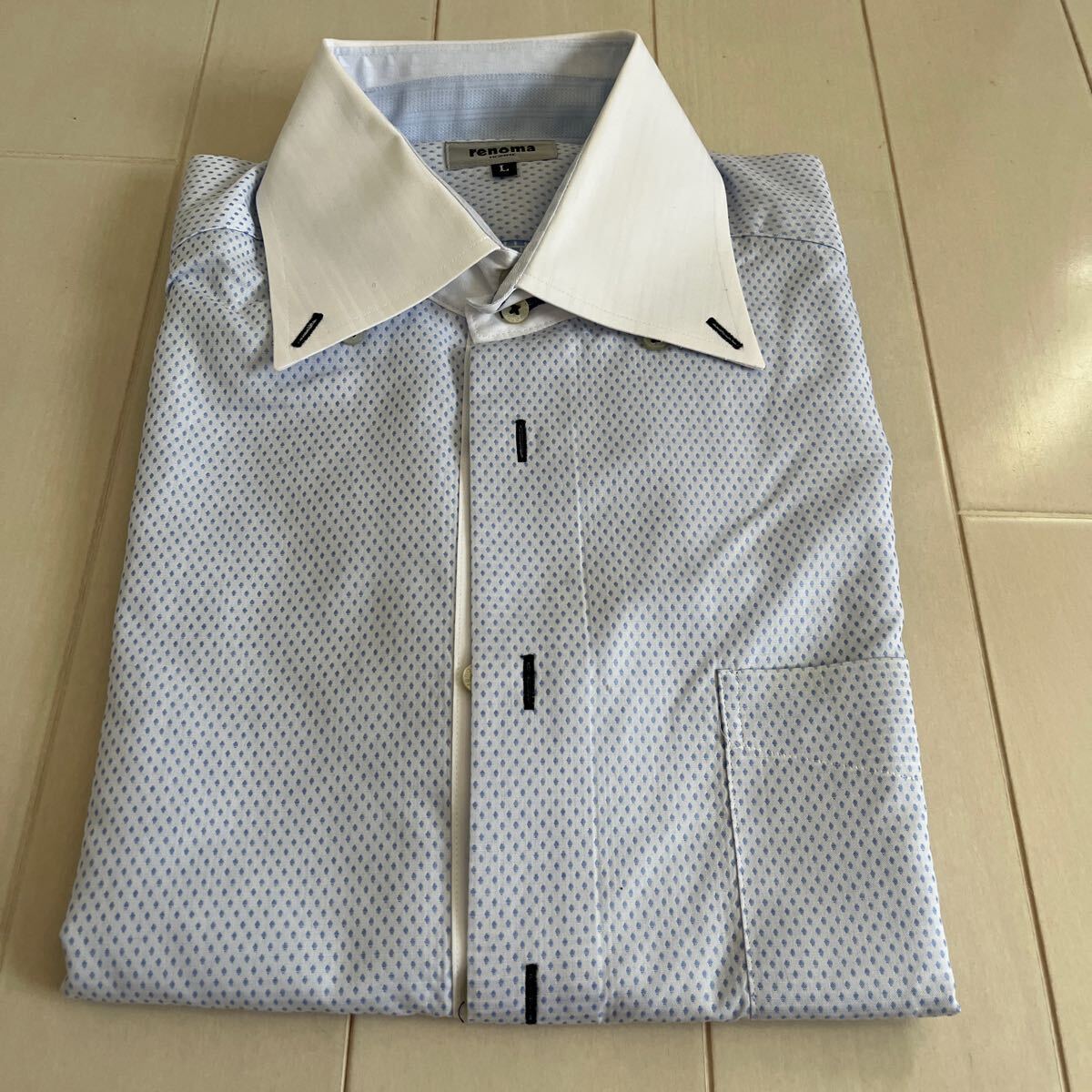 レノマオム 形態安定 七分袖 シャツ L renoma HOMME メンズ サマー ワークシャツ 水色の画像1