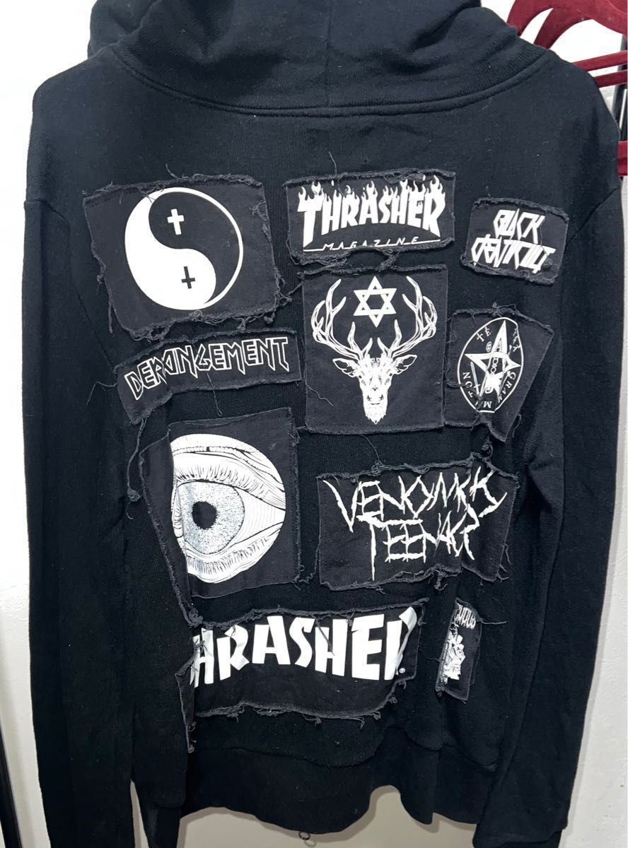 the GazettE THRASHER コラボ BLACK MORAL フーディ パーカー the GazettE THRASHER コラボ BLACK MORAL フーディ パーカー
