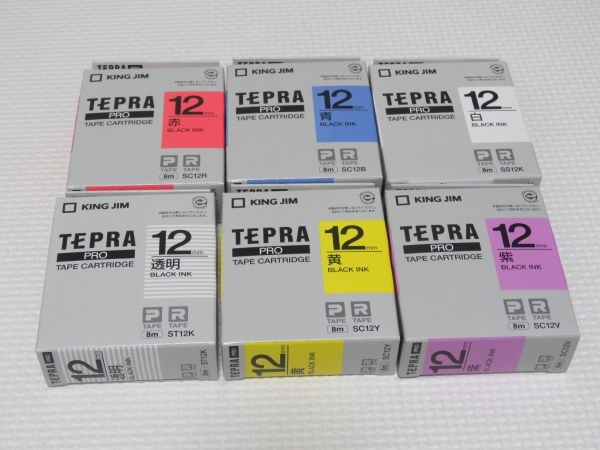 【テプラテープ】12mm 6本・6種 TEPRA TAPE CARTRIDGE 新品・未使用品 即決の画像1