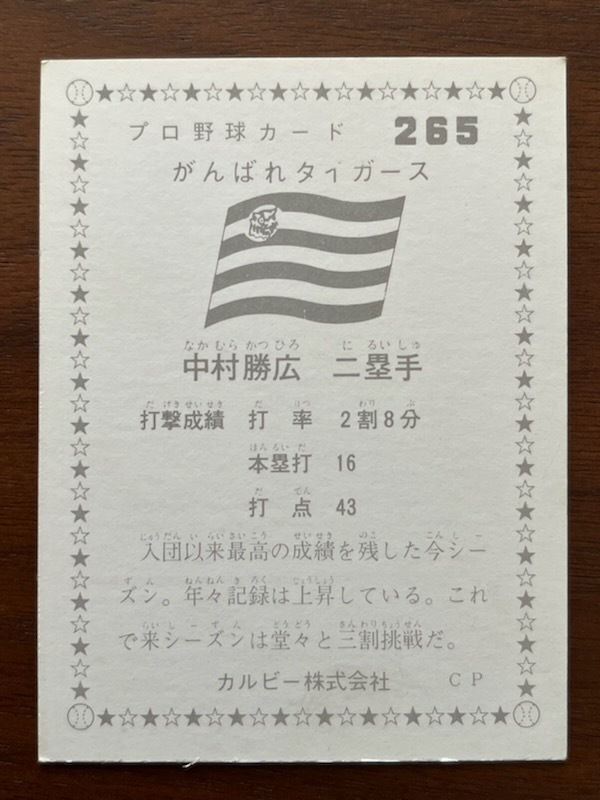 カルビープロ野球カード NO265 中村勝広の画像2