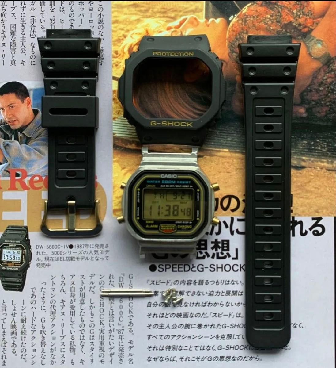 CASIO G-SHOCK DW-5600C-9V 901 スピード/スクリューバック/ゴールド液晶 未使用ベルト/ベゼル付