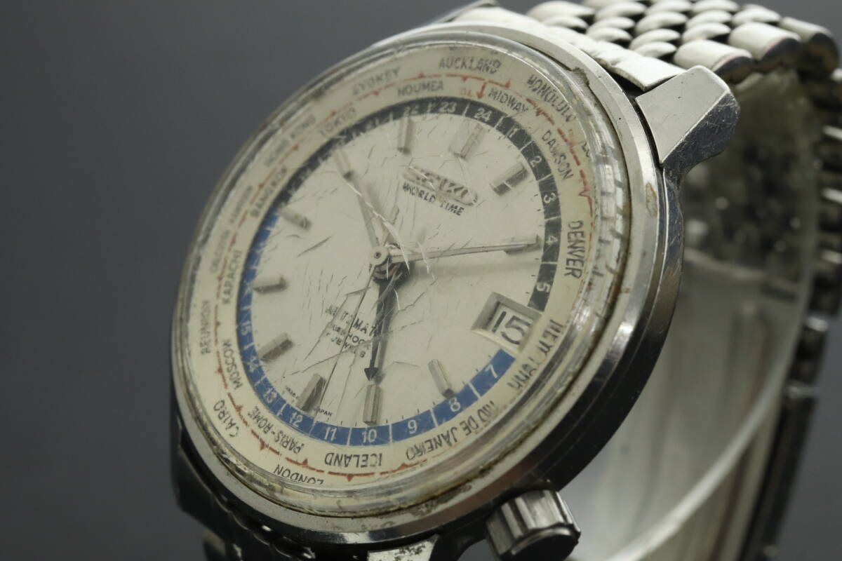 LVSP6-3-34 7T035-27 SEIKO セイコー 腕時計 ワールドタイム デイト 17石 ラウンド 自動巻き 約75g メンズ シルバー ジャンク