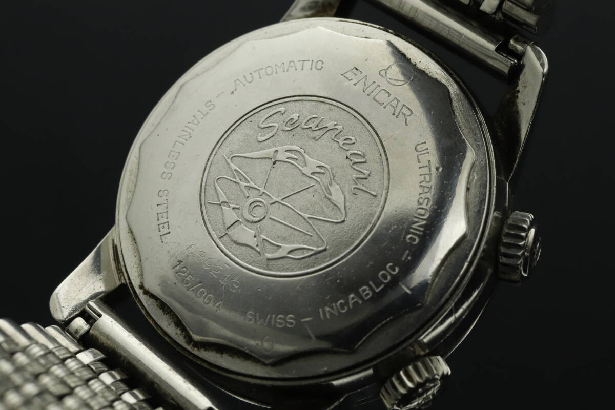 LVSP6-4-74 7T051-1 ENICAR エニカ 腕時計 125/004 シェルパ SUPER DIVETTE デイト 自動巻き 約92g メンズ シルバー ジャンク_画像7