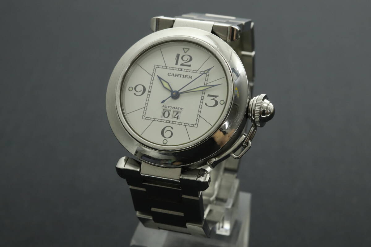 LVSP6-4-31 7T044-1 Cartier カルティエ 腕時計 2475 パシャC ビッグデイト 自動巻き 約106g メンズ シルバー 付属品付き 動作品 中古_画像2