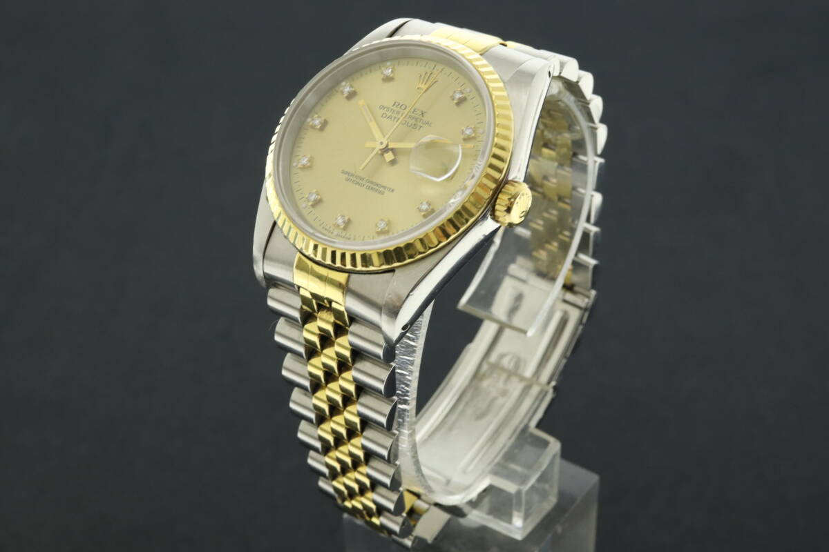 LVSP6-4-58 7T044-28 ROLEX ロレックス 腕時計 16233 オイスターパーペチュアル デイトジャスト 10Pダイヤ X番 約104g メンズ コンビ 中古_画像2